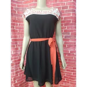 STYLEBOOK Women's, Orange Black, Embroidered Belted Dress  Size L NWT #CB8